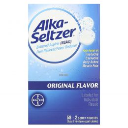 Alka-Seltzer, Буферизованный аспирин (НПВП), обезболивающее / средство для снижения температуры, оригинальный, 58 пакетиков (2 шт.) В каждом