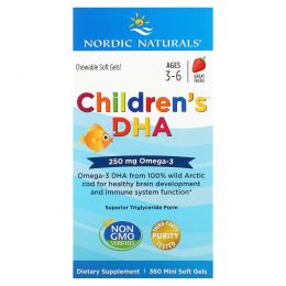 Nordic Naturals, Children's DHA, Strawberry, Ages 3-6, 250 mg, 360 Mini Soft Gels