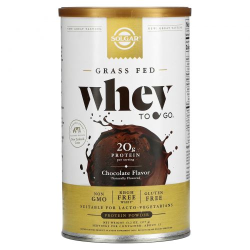 Solgar, Whey To Go, сывороточный белок, с натуральным шоколадным вкусом, 16 унций (454 г) порошка