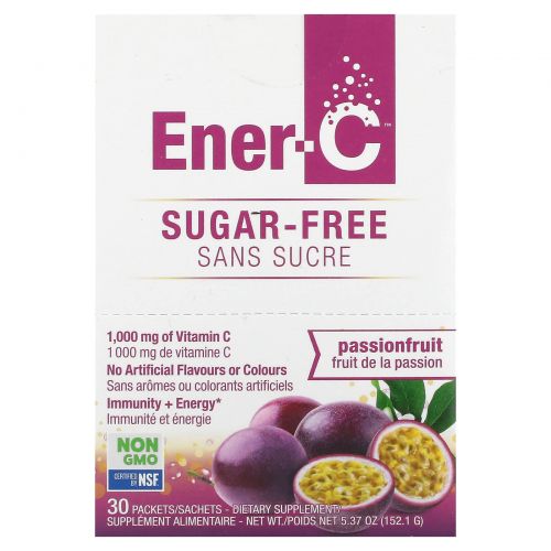 Ener-C, Витамин C, мультивитаминная смесь для напитков, маракуйя без сахара, 1000 мг, 30 пакетиков по 5,07 г (0,2 унции)