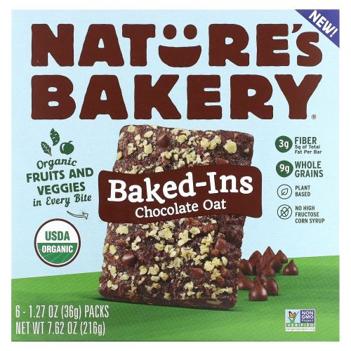 Nature's Bakery, Baked-In, овсяный шоколад, 6 пакетиков по 36 г (1,27 унции)