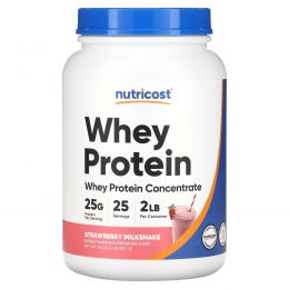 Nutricost, концентрат сывороточного протеина, со вкусом клубничного молочного коктейля, 907 г (2 фунта)