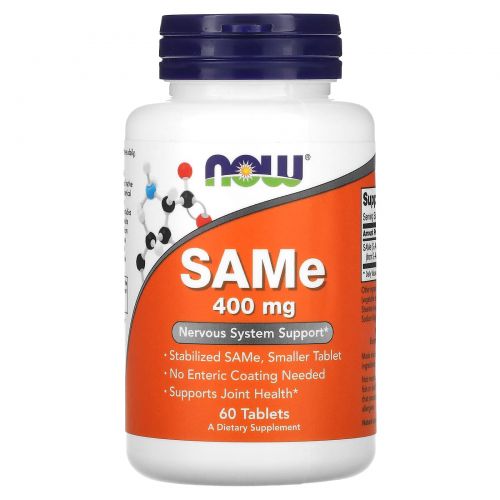 Now Foods,  SAM-e (S-Adenosyl-L-Methionine), 400 мг, 60 таблеток