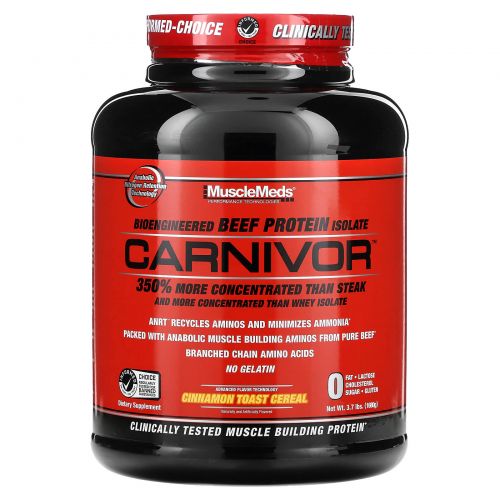 MuscleMeds, Carnivor, изолят говяжьего белка, созданный путем биоинженерии, со вкусом хлопьев для тостов с корицей, 1680 г (3,7 фунта)