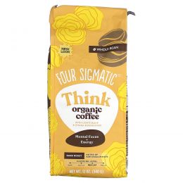 Four Sigmatic, Цельнозерновой кофе с гривой и грибами чага, Think, темная обжарка, 340 г (12 унций)