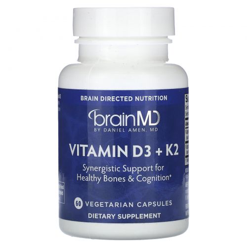 BrainMD, витамины D3 и К2, 60 вегетарианских капсул