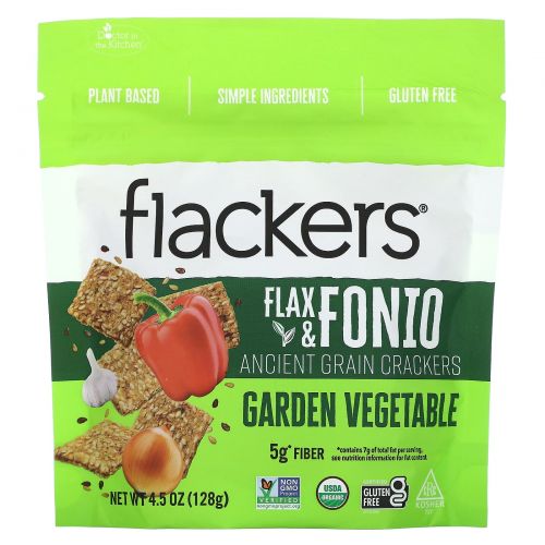 Flackers, Flax & Fonio, крекеры со вкусом традиционных злаков, садовые овощи, 128 г (4,5 унции)