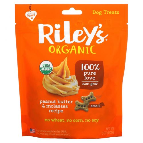 Riley’s Organics, Лакомства для собак, маленькая косточка, рецепт с арахисовым маслом и патокой, 5 унций (142 г)