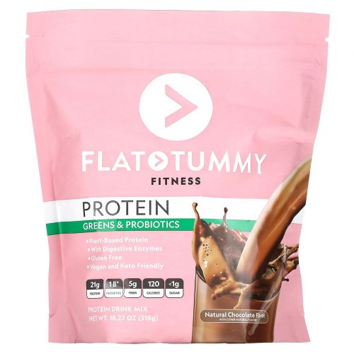 Flat Tummy, Fitness, смесь для протеиновых напитков, зелень и пробиотики, натуральный шоколад, 518 г (18,27 унции)