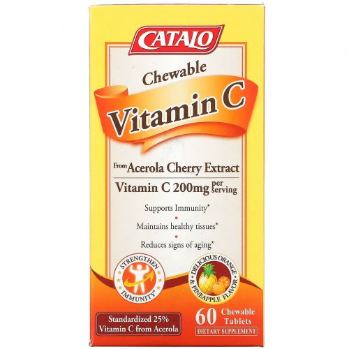 Catalo Naturals, Chewable Vitamin C, Orange Pineapple, 200 mg, 60 Chewable Tablets