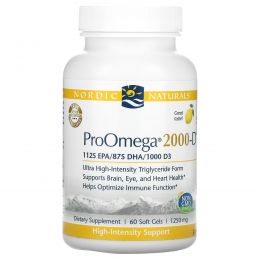 Nordic Naturals, ProOmega 2000-D, Лимон, 625 мг, 60 мягких таблеток
