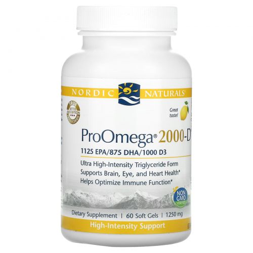 Nordic Naturals, ProOmega 2000-D, Лимон, 625 мг, 60 мягких таблеток