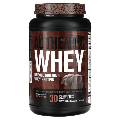 Jacked Factory, Authentic Whey, сывороточный протеин для наращивания мышечной массы, с шоколадом, 1035 г (36,5 унции)