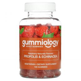 Gummiology, Gummiology, жевательные таблетки для взрослых с прополисом и эхинацеей, без желатина, натуральный ароматизатор «Малина», 100 вегетарианских жевательных таблеток