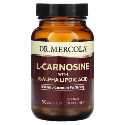 Dr. Mercola, L-карнозин с R-альфа-липоевой кислотой, 500 мг, 60 капсул