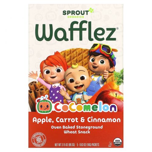 Sprout Organic, Вафли Wafflez, яблоко, морковь и корица, 5 упаковок, 18 г