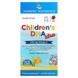 Nordic Naturals, Children's DHA Xtra, Возраст 3-6 лет, Ягодный пунш, 636 мг, 90 мини-капсул