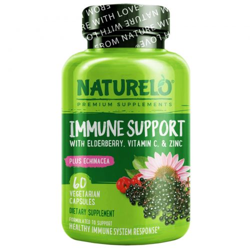 NATURELO, Immune Support with Elderberry, Vitamin C & Zinc plus Echinacea, 60 Vegetarian Capsules