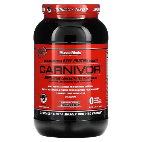 MuscleMeds, Carnivor, биоинженерный изолят говяжьего протеина, печенье и сливки, 1,85 фунта (840 г)