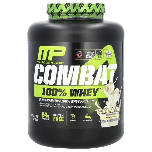 MusclePharm, Combat, 100% сыворотка, банановое молоко, 2,25 кг (5 фунтов)