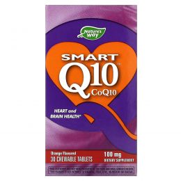 Nature's Way, Smart Q10, апельсин, 100 мг, 30 жевательных таблеток