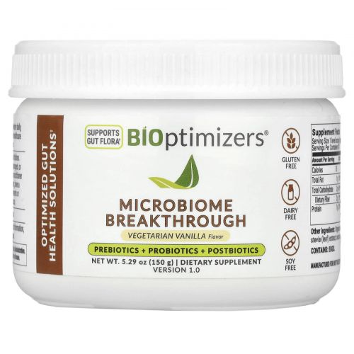 BIOptimizers, Microbiome Breakthrough, пребиотики, пробиотики и постбиотики, вегетарианская ваниль, 150 г (5,29 унции)