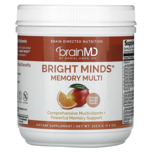 BrainMD, Bright Minds, мультивитамины для памяти, апельсин и манго, 153,6 г (5,4 унции)