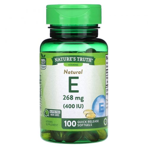 Nature's Truth, Натуральный витамин E, 268 мг (400 МЕ), 100 капсул быстрого действия
