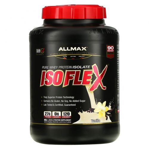 ALLMAX Nutrition, Isoflex, 100% Ultra-Pure Whey Protein Isolate (WPI Ion-Charged Particle Filtration), Vanilla, 5 lbs (2.27 kg)