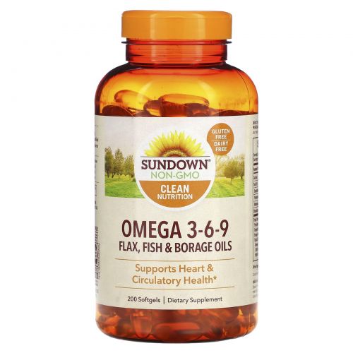 Sundown Naturals, Тройной комплекс Омега 3-6-9, 200 мягких капсул