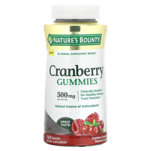 Nature's Bounty, Клюквенные мармеладки, клюква и малина, 500 мг, 150 жевательных таблеток