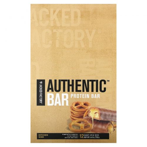 Jacked Factory, Authentic Bar, протеиновый батончик, кухонная раковина, 12 батончиков, 60 г (2,12 унции)