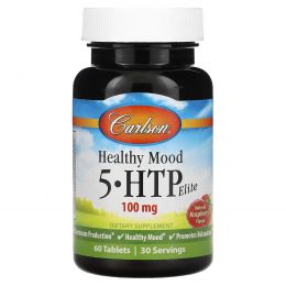 Carlson Labs, Healthy Mood, 5-HTP Elite, природный аромат малины, 50 мг, 60 вкусных таблеток