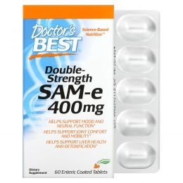 Doctor's Best, SAM-e (S-Adenosyl-L-Methionine)400 двойного действия, 60 таблеток покрытых оболочкой