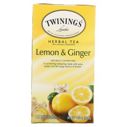 Twinings, Herbal Tea, Lemon & Ginger, Caffeine Free, 25 Tea Bags, 1.32 oz (37.5 g)