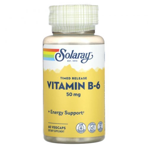 Solaray, Timed Release, витамин B6, 50 мг, 60 растительных капсул