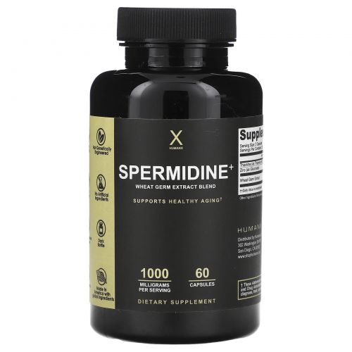 Humanx, Spermidin+, смесь экстрактов зародышей пшеницы, 1000 мг, 60 капсул (500 мг в 1 капсуле)