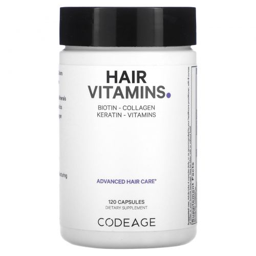 Codeage, Витамины, для волос, биотин, коллаген, кератин, 120 капсул