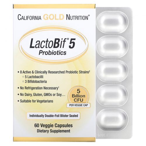 California Gold Nutrition, Пробиотики LactoBif, 5 млрд КОЕ, 60 овощных капсул