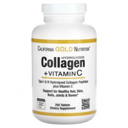 California Gold Nutrition, Гидролизованные коллагеновые пептиды + витамин С, тип 1 и 3, 6000 мг, 250 таблеток