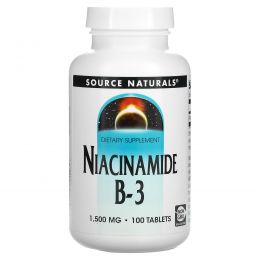 Source Naturals, Никотинамид, B-3,начинает действовать в запланированное время, 1,500 мг, 100 таблеток