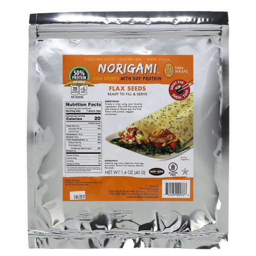 Norigami, Яичные обертки с соевым протеином, семена льна, 10 тонких оберток, 40 г (1,4 унции)