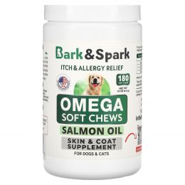 Bark&Spark, Omega Soft Chews, лососевый жир, для собак и кошек, 180 жевательных таблеток, 513 г (18 унций)