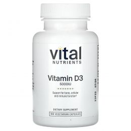 Vital Nutrients, Витамин D3, 5000 МЕ, 180 вегетарианских капсул