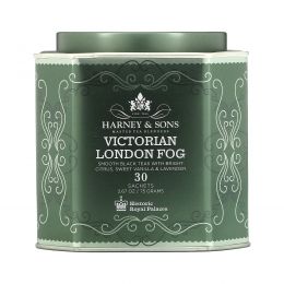 Harney & Sons, Victorian London Fog, Smooth Black Tea With Bright Citrus, Sweet Vanilla & Lavender, 30 Sachets, 2.67 oz (75 g)