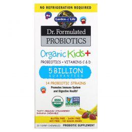 Garden of Life, Dr. Formulated Probiotics Organic Kids+, Probiotics + Vitamins C & D, 5 Billion, Tasty Organic Strawberry Banana, 30 Yummy Chewables