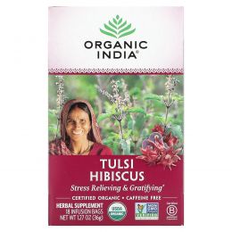 Organic India, Tulsi Tea, Hibiscus, Caffeine-Free, 18 Infusion Bags, 1.27 oz (36 g)