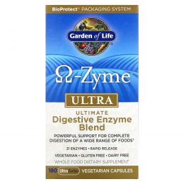 Garden of Life, Ω-Zyme, Ultra, Комплекс пищеварительных ферментов, 180 вегетарианских капсул UltraZorbe