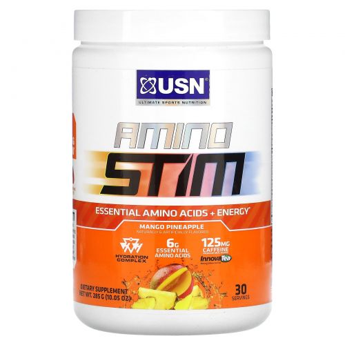 USN, Amino Stim, незаменимые аминокислоты и энергия, манго и ананас, 285 г (10,05 унции)