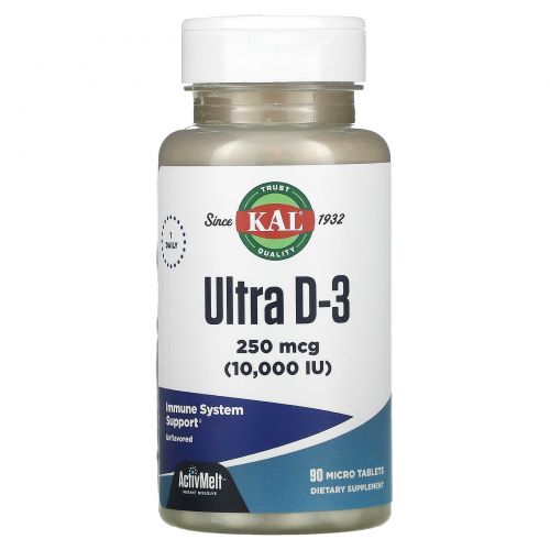 KAL, Ultra D-3, Unflavored, 10,000 IU, 90 Micro Tablets